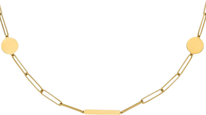 14K Solid Yellow Gold Paperclip Link Circle Round Bars Chain Necklace