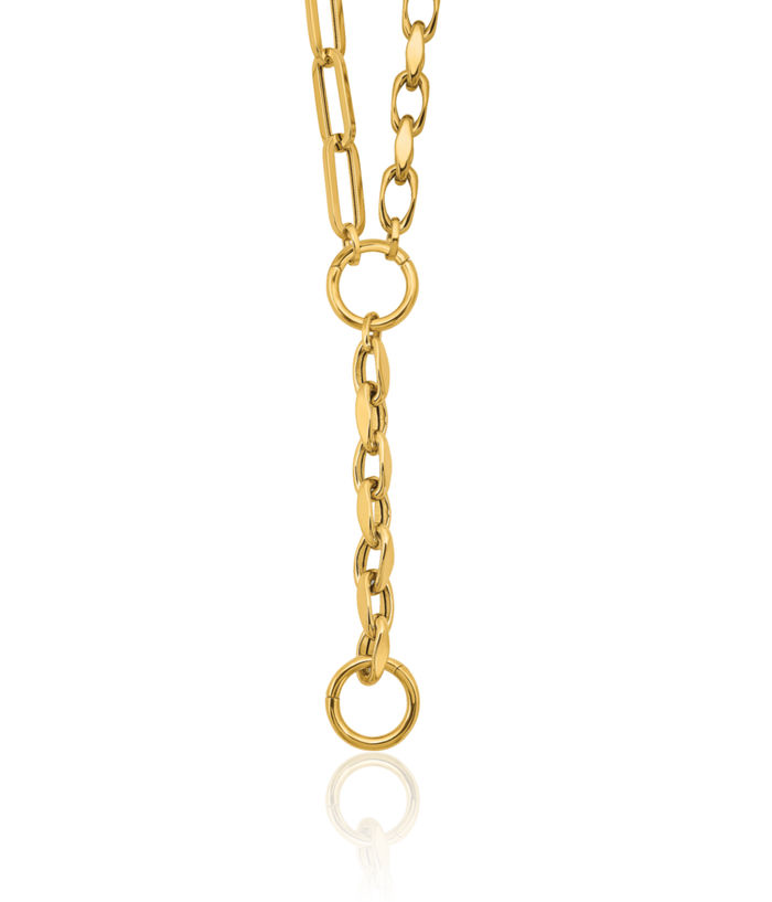 14K Solid Yellow Gold Paperclip Link Y Drop Necklace Chain