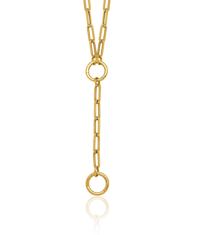 14K Solid Yellow Gold Paperclip Link Y Drop Necklace Chain