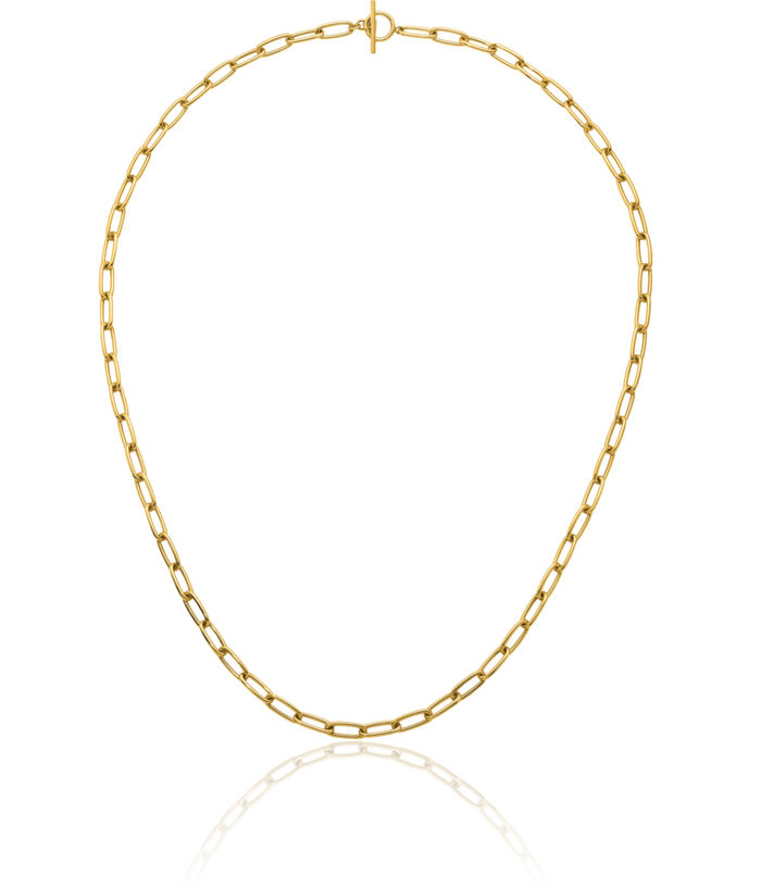 14K Solid Yellow Gold Paperclip Link Y Drop Chain Necklace Toggle Clasp