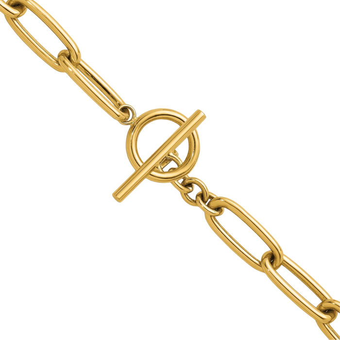 14K Solid Yellow Gold Paperclip Link Y Drop Chain Necklace Toggle Clasp