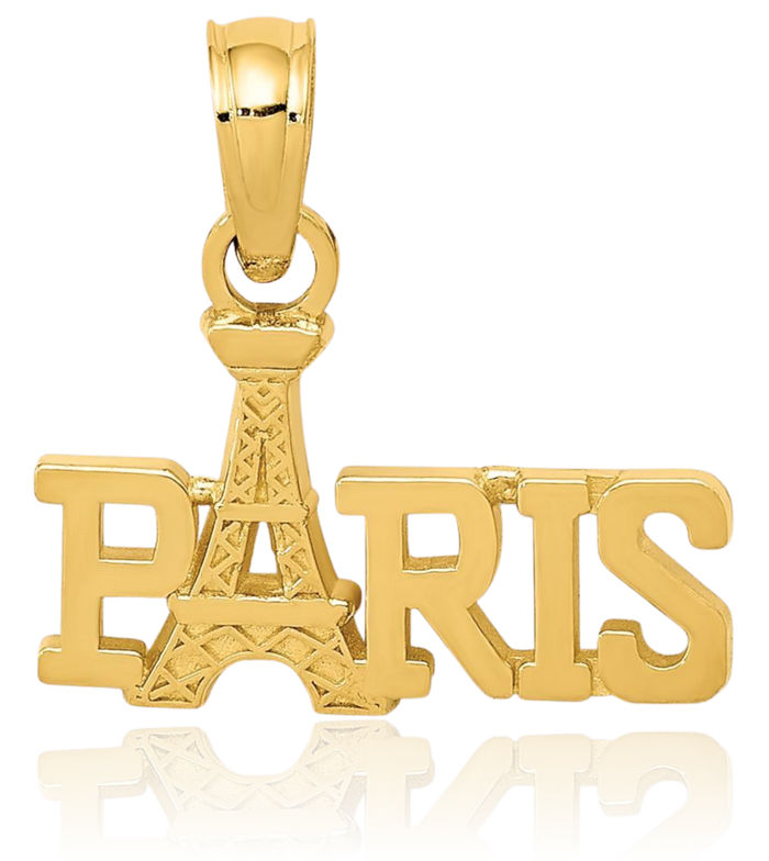 14K Solid Yellow Gold Paris Eiffel Tower France Necklace Chain Pendant Charm