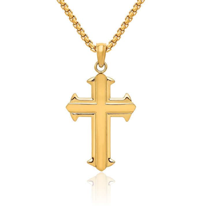 14K Solid Yellow Gold Passion Holy Cross Necklace Religious Chain Pendant Jesus Christ Charm