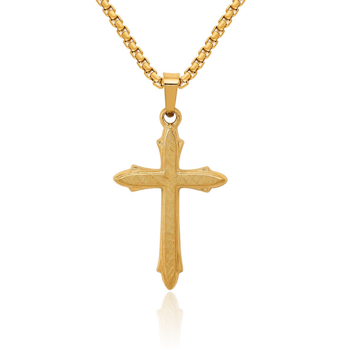 14K Solid Yellow Gold Passion Holy Cross Necklace Religious Chain Pendant Jesus Christ Charm