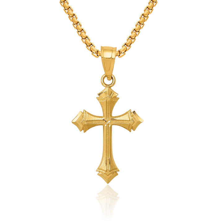 14K Solid Yellow Gold Passion Holy Cross Necklace Religious Chain Pendant Jesus Christ Charm