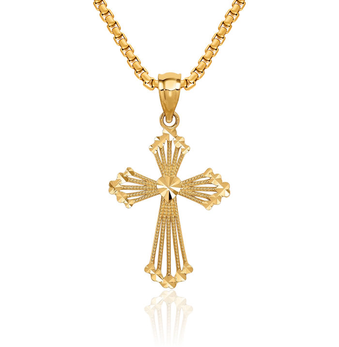 14K Solid Yellow Gold Passion Holy Cross Necklace Religious Chain Pendant Jesus Christ Charm