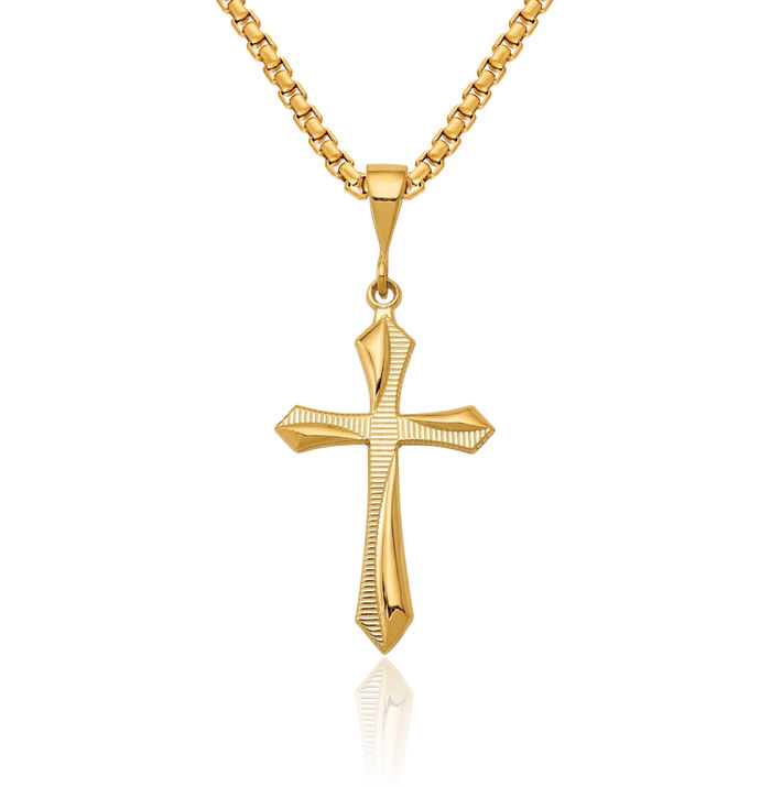 14K Solid Yellow Gold Passion Holy Cross Necklace Religious Chain Pendant Jesus Christ Charm