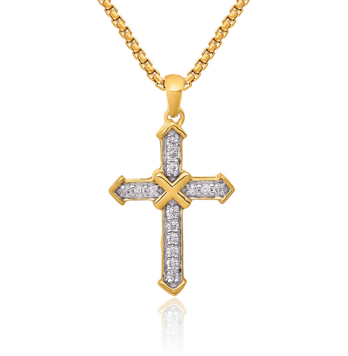 14K Solid Yellow Gold Lab Diamond Holy Cross Necklace Religious Chain Pendant Jesus Christ Charm