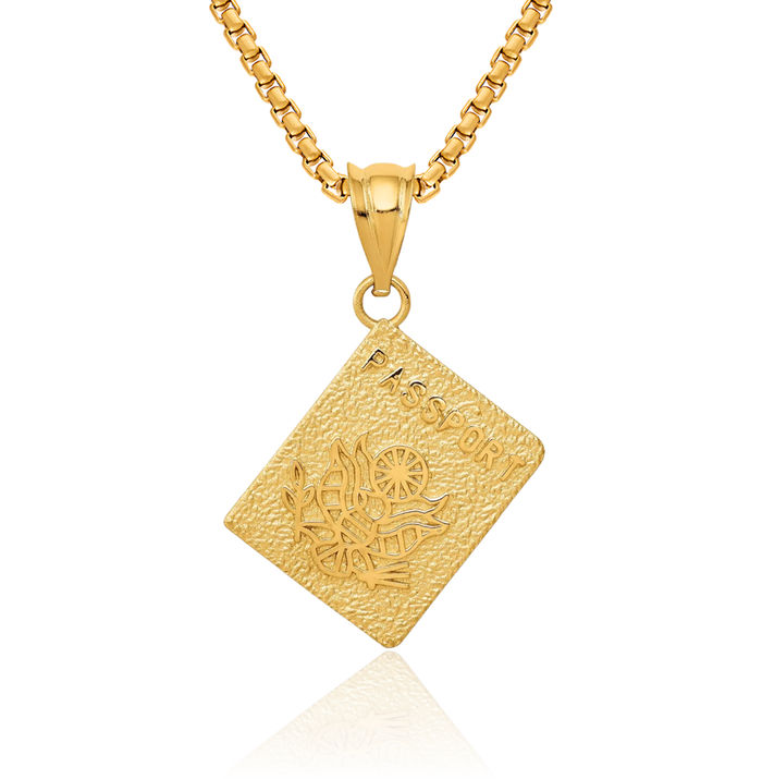 14K Solid Yellow Gold Passport Necklace Chain Pendant Charm