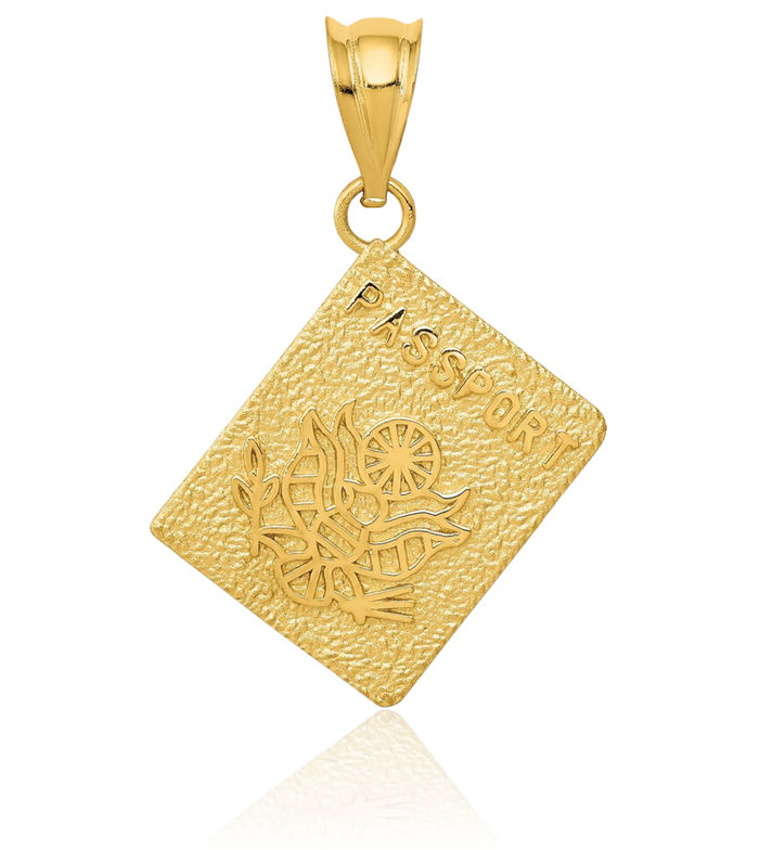 14K Solid Yellow Gold Passport Necklace Chain Pendant Charm