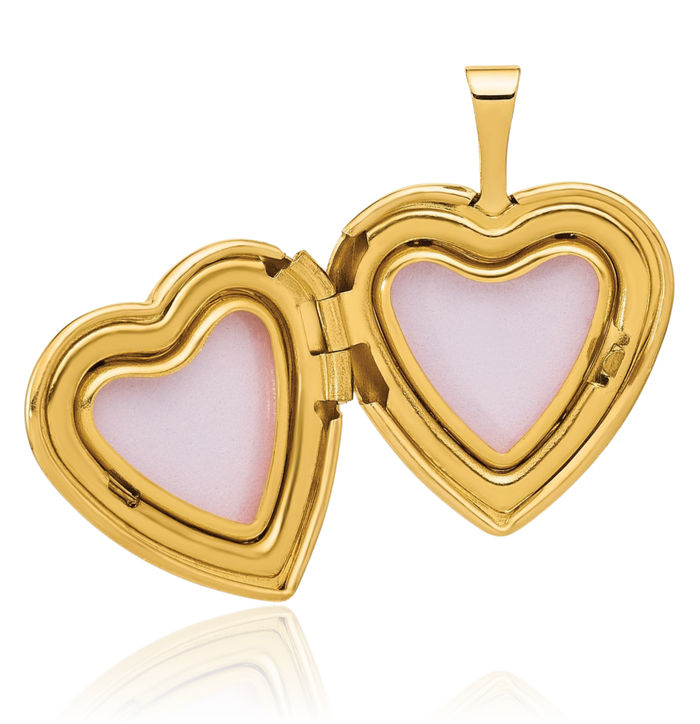 14K Solid Yellow Gold Paw Print Pet Heart Personalized Photo Locket Necklace Picture Pendant Charm