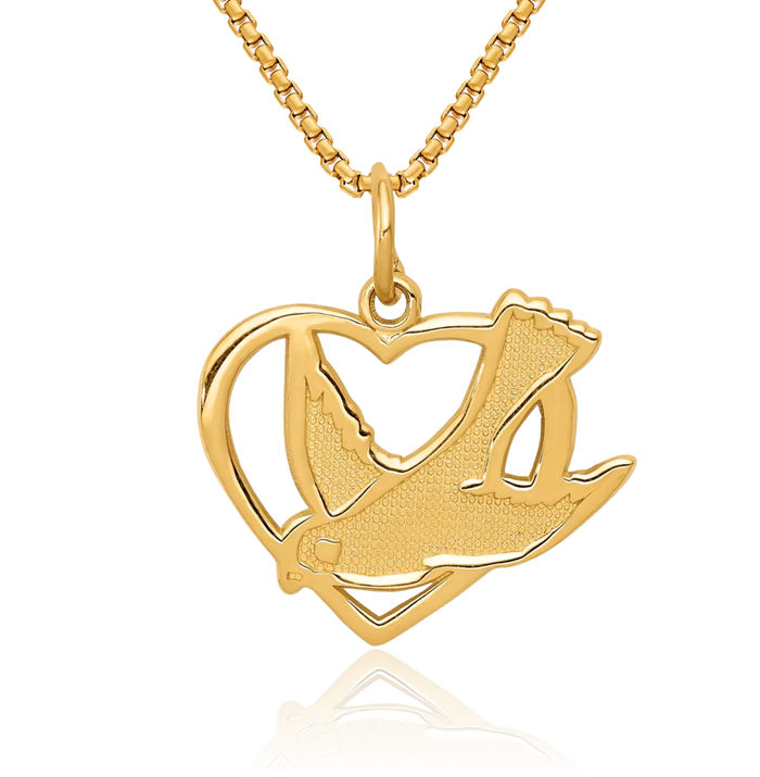 14K Solid Yellow Gold Peace Bird Necklace Chain Pendant Charm