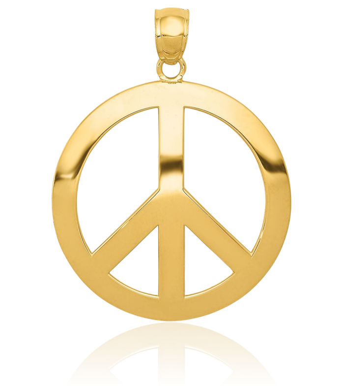 14K Solid Yellow Gold Peace Sign Inspirational Symbol Necklace Chain Pendant Charm