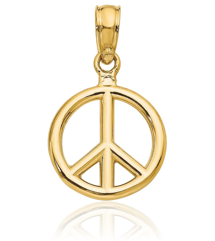 14K Solid Yellow Gold Peace Sign Inspirational Symbol Necklace Chain Pendant Charm