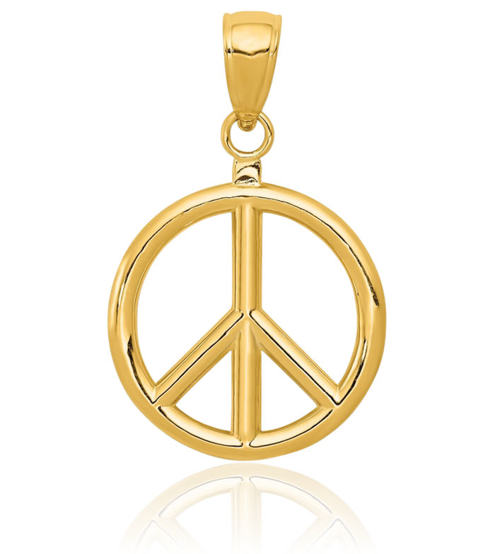 14K Solid Yellow Gold Peace Sign Inspirational Symbol Necklace Chain Pendant Charm