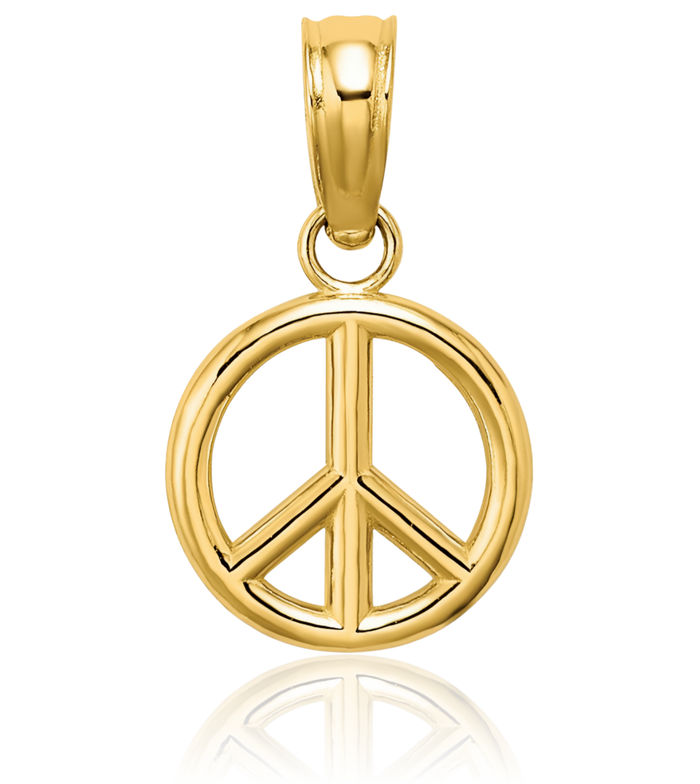 14K Solid Yellow Gold Peace Sign Inspirational Symbol Necklace Chain Pendant Charm