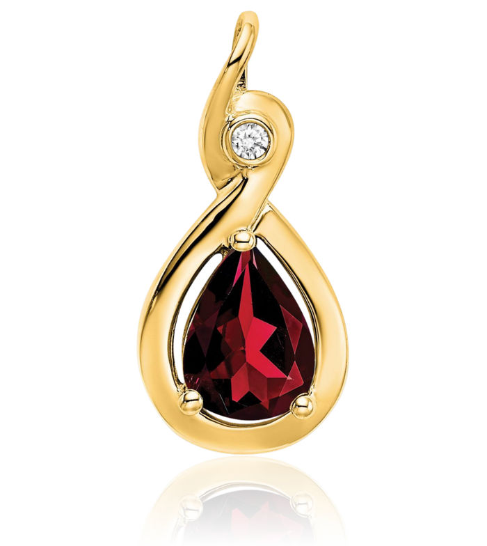 14K Solid Yellow Gold Pear Red Garnet Diamond Necklace Charm Gemstone Pendant