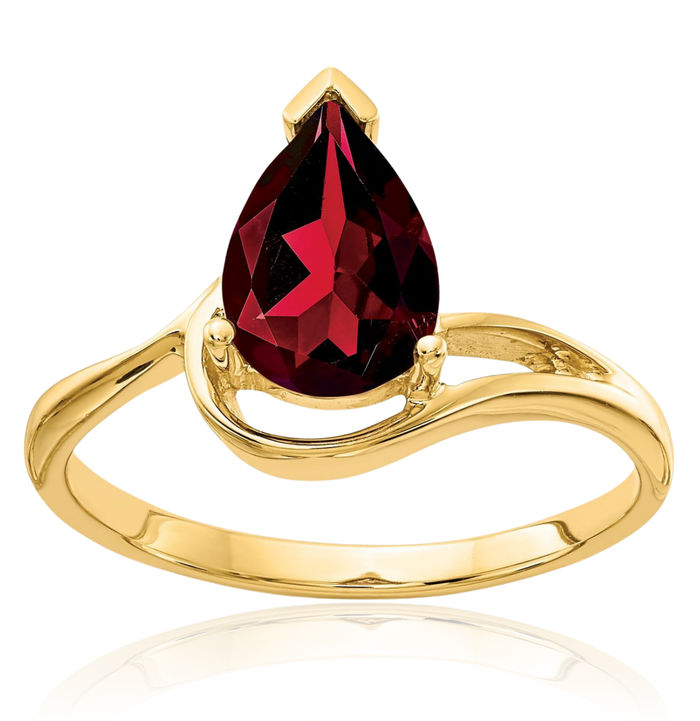 14K Solid Yellow Gold Pear Red Garnet Ring Gemstone Band January Birthstone Jewelry