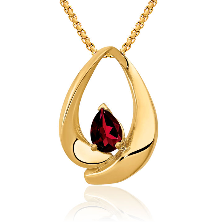 14K Solid Yellow Gold Pear Red Garnet Slide Necklace Gemstone Pendant Charm