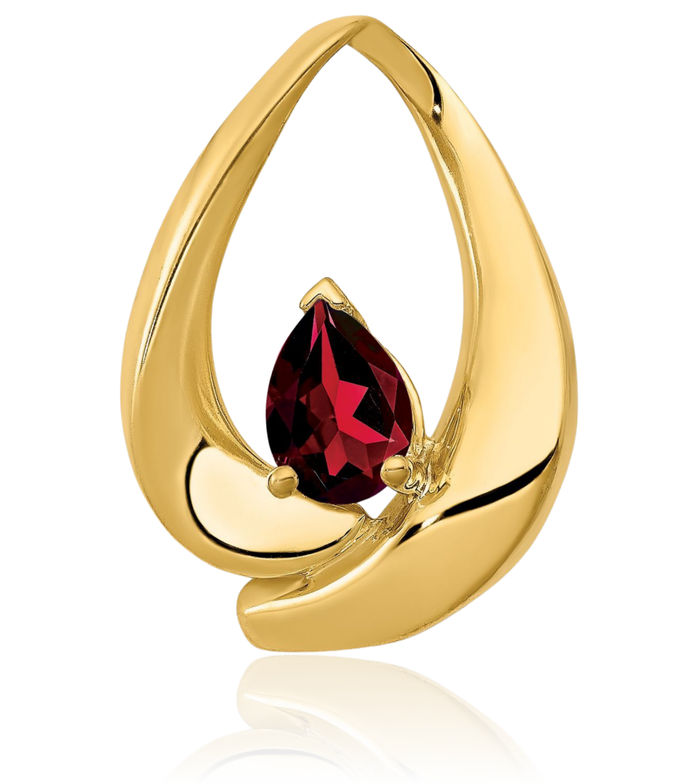 14K Solid Yellow Gold Pear Red Garnet Slide Necklace Gemstone Pendant Charm