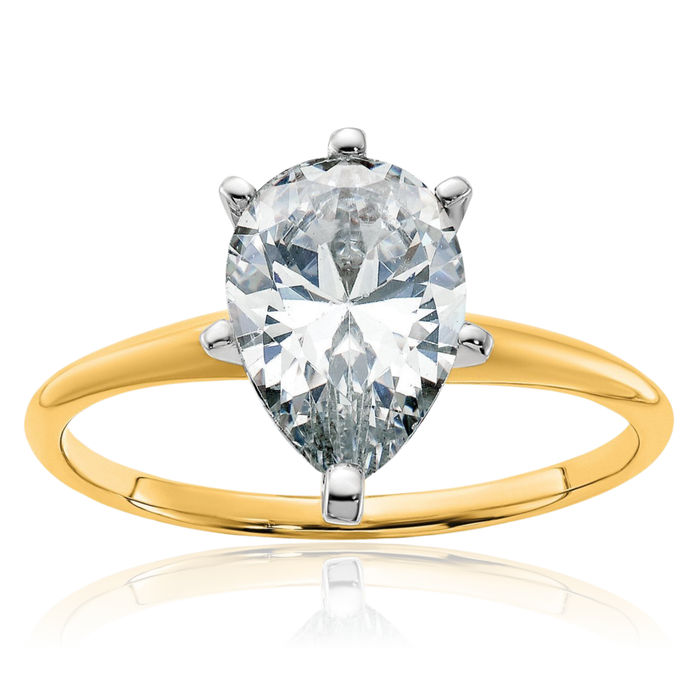 14K Solid Yellow Gold Pear Moissanite Solitaire Engagement Ring