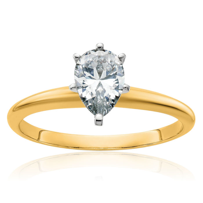 14K Solid Yellow Gold Pear Moissanite Solitaire Engagement Ring