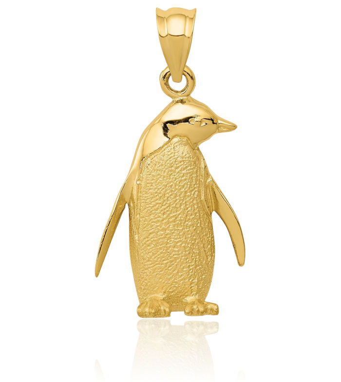 14K Solid Yellow Gold Penguin Antarctica Polar Bird Necklace Chain Pendant Charm