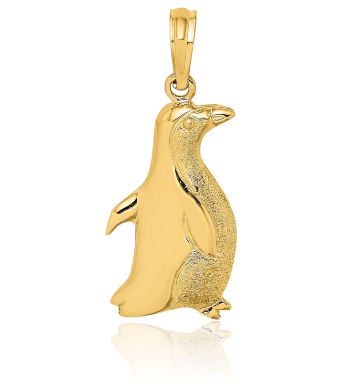 14K Solid Yellow Gold Penguin Antarctica Polar Bird Necklace Chain Pendant Charm