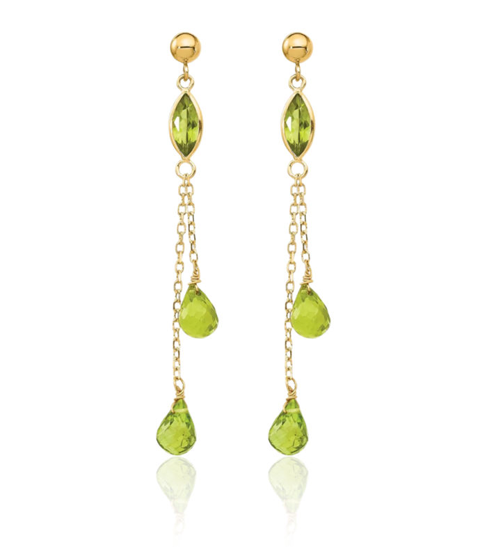 14K Solid Yellow Gold Green Peridot Drop Dangle Earrings Gemstone Post Push Back