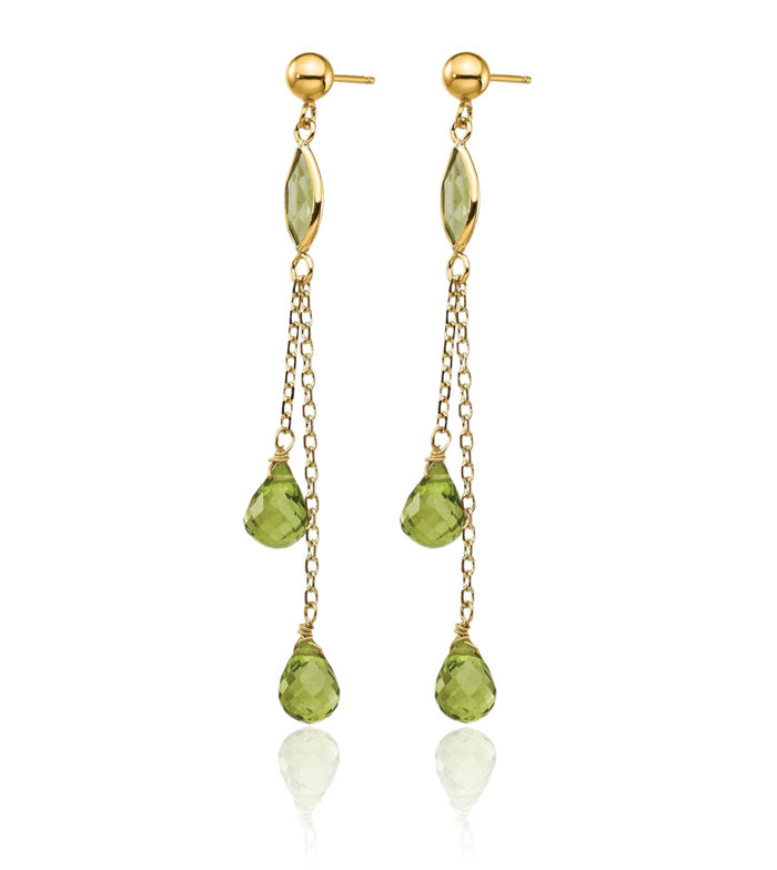 14K Solid Yellow Gold Green Peridot Drop Dangle Earrings Gemstone Post Push Back