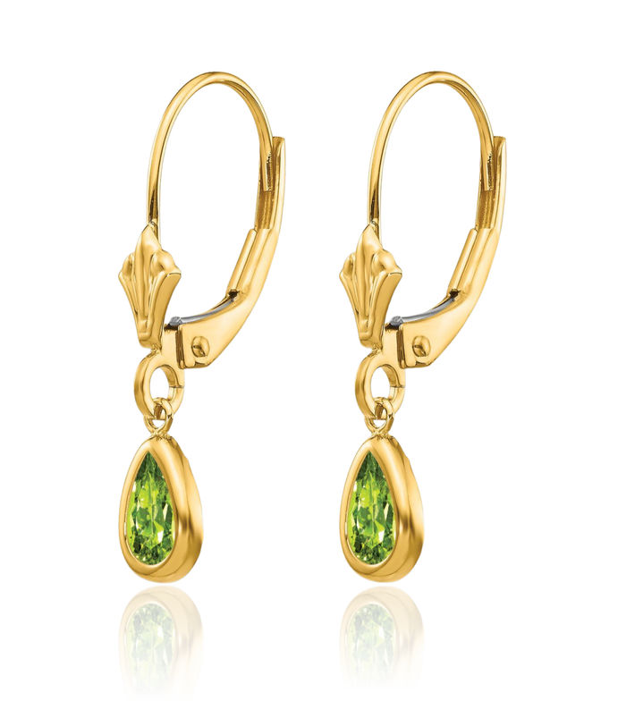 14K Solid Yellow Gold Green Peridot Drop Dangle Earrings Pear Teardrop Gemstone August Birthstone Jewelry