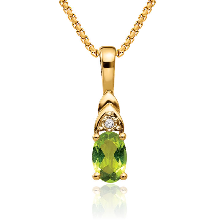 14K Solid Yellow Gold Green Peridot Diamond Necklace Gemstone Pendant Charm April August Birthstone Jewelry