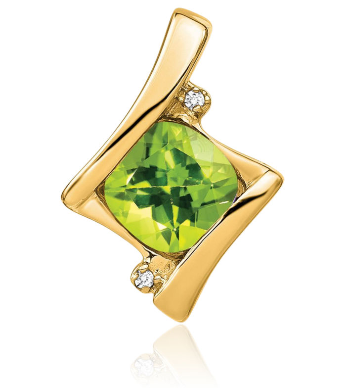 14K Solid Yellow Gold Green Peridot Diamond Necklace Charm Gemstone Pendant
