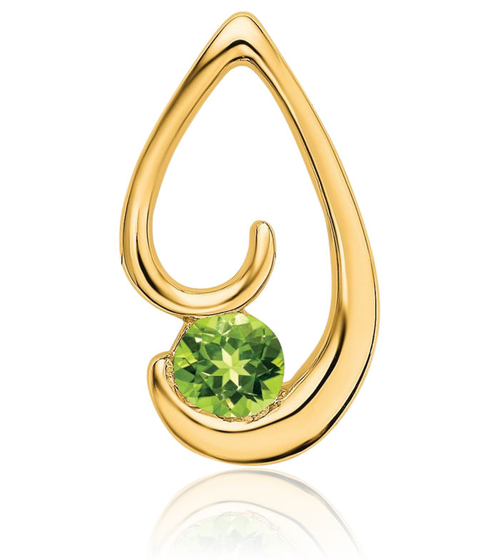 14K Solid Yellow Gold Green Peridot Floating Chain Slide Gemstone Pendant Necklace Charm