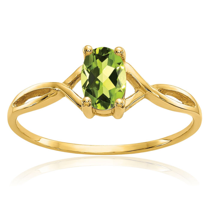 14K Solid Yellow Gold Green Peridot Ring August Birthstone Jewelry