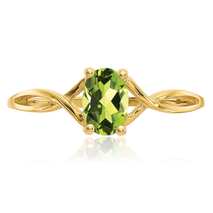 14K Solid Yellow Gold Green Peridot Ring August Birthstone Jewelry