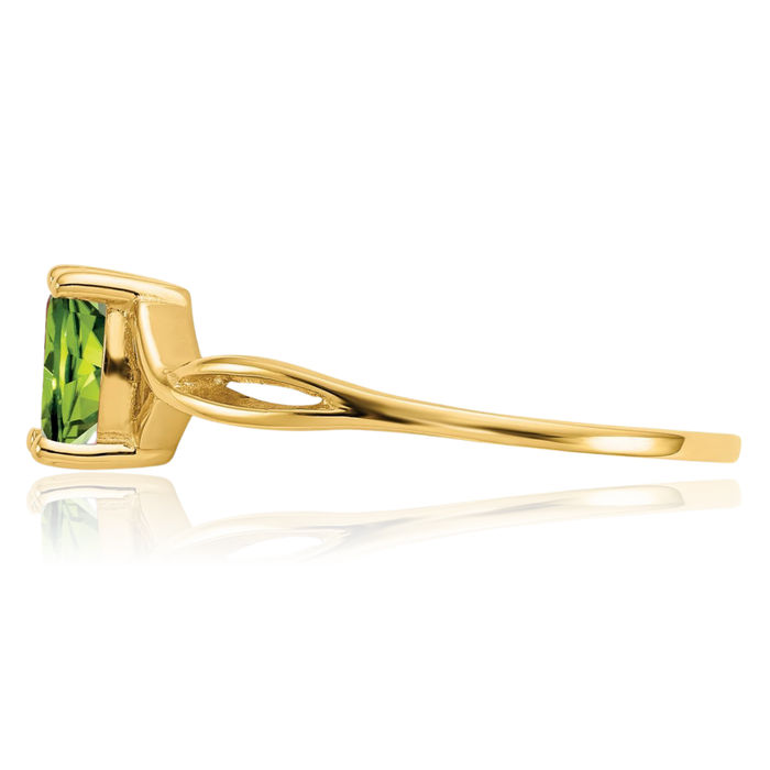 14K Solid Yellow Gold Green Peridot Ring August Birthstone Jewelry