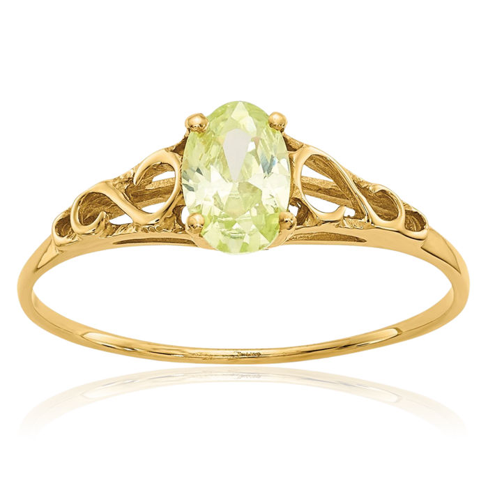 14K Solid Yellow Gold Synthetic Green Peridot Solitaire Ring