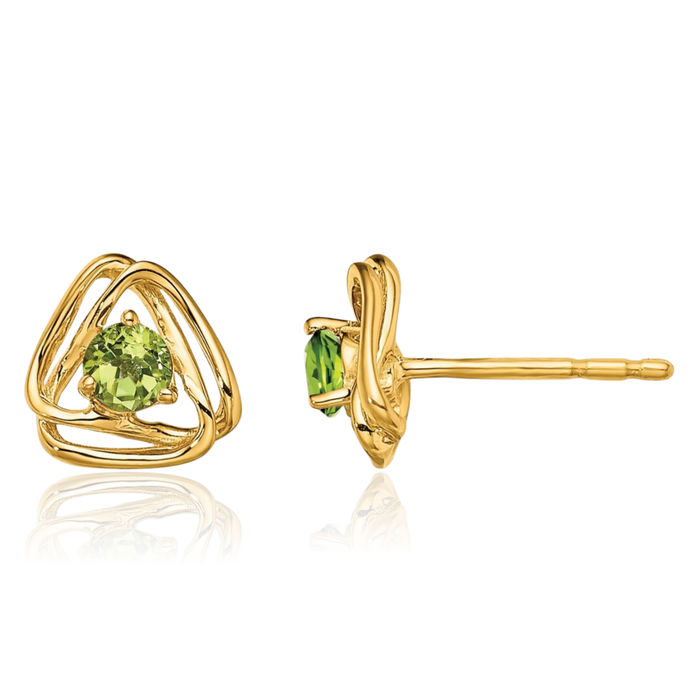 14K Solid Yellow Gold Green Peridot Stud Earrings August Birthstone Jewelry