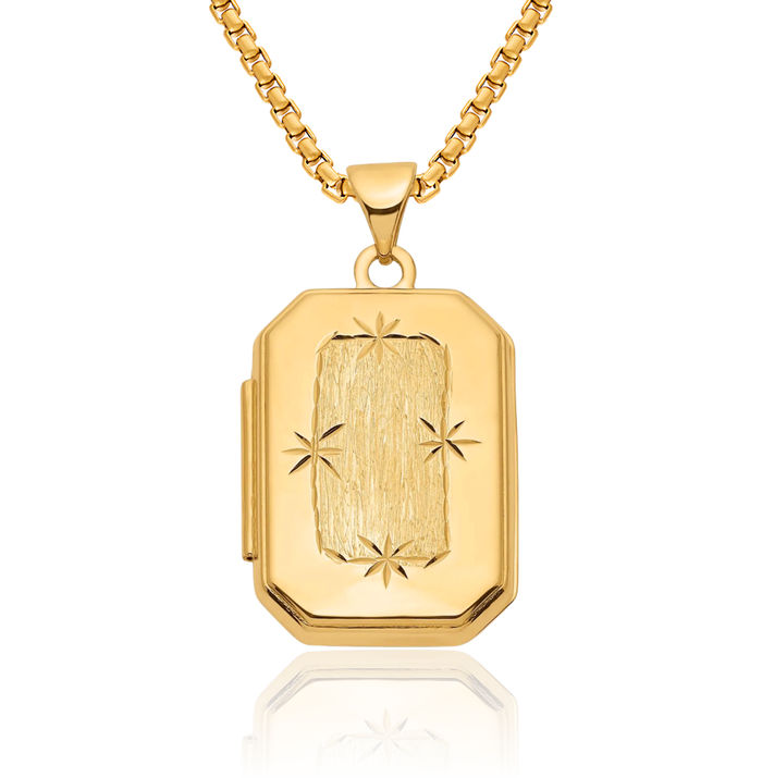 14K Solid Yellow Gold Rectangular Personalized Photo Locket Necklace Picture Pendant Charm