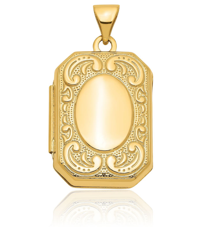 14K Solid Yellow Gold Personalized Photo Locket Necklace Picture Pendant Charm