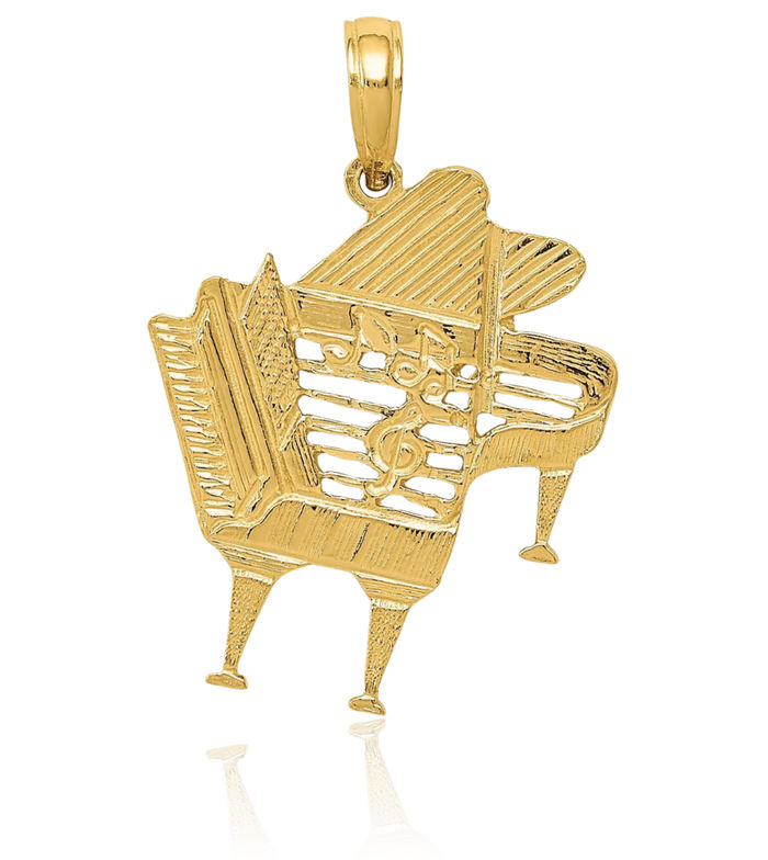 14K Solid Yellow Gold Piano Necklace Chain Pendant Charm