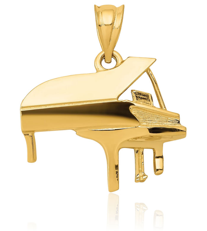 14K Solid Yellow Gold Piano Necklace Chain Pendant Charm