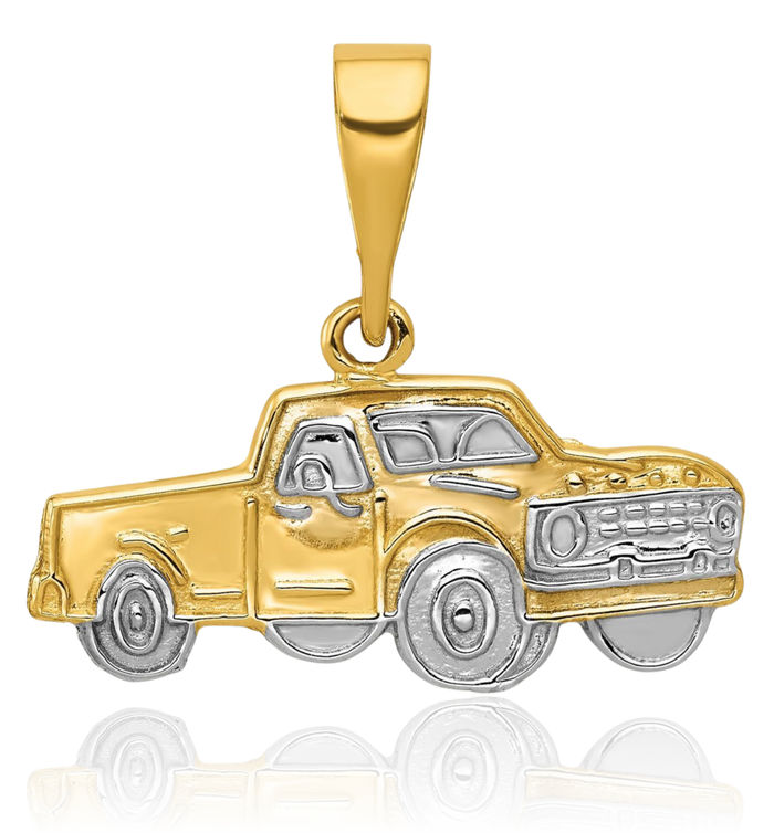 14K Solid Yellow Gold Pick Up Truck Necklace Mechanic Chain Pendant Charm