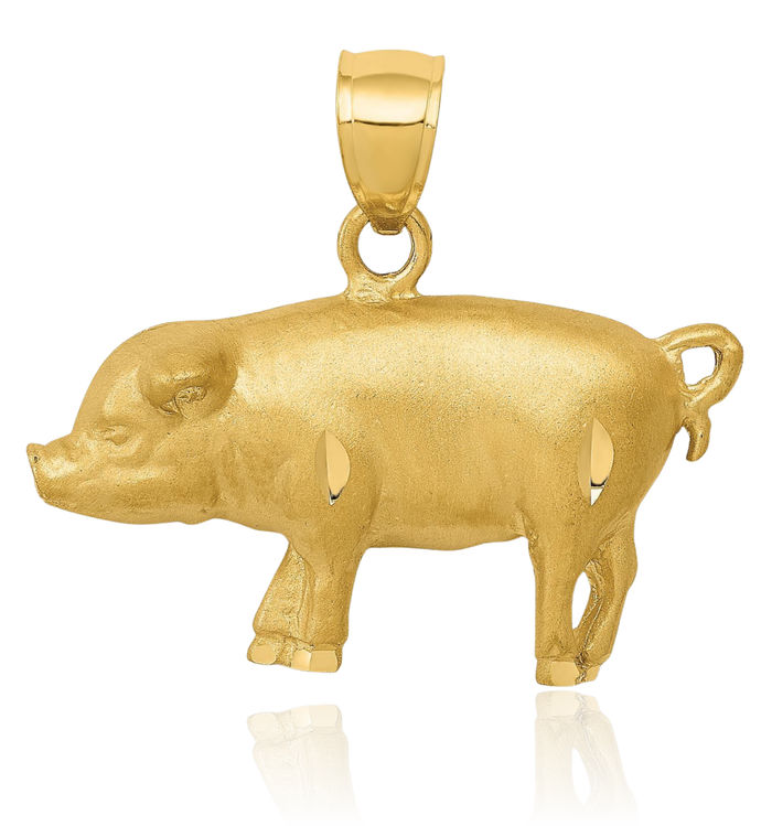 14K Solid Yellow Gold Piglet Pig Necklace Chain Pendant Charm