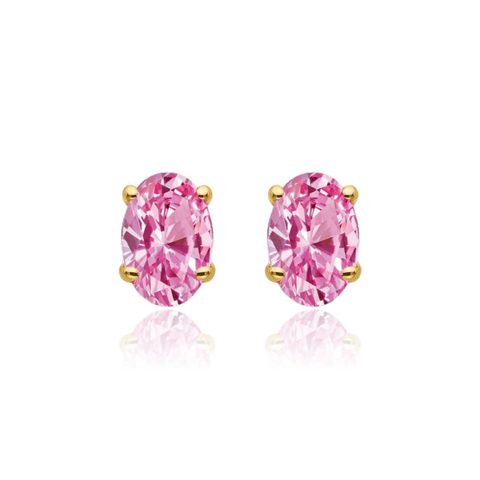 14K Solid Yellow Gold Pink Sapphire Studs Gemstone Solitaire Earrings October Birthstone Jewelry