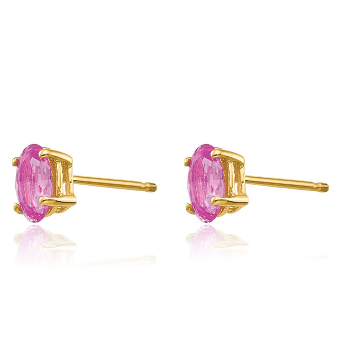 14K Solid Yellow Gold Pink Sapphire Studs Gemstone Solitaire Earrings October Birthstone Jewelry