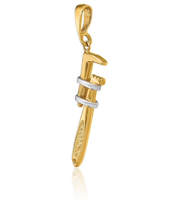 14K Solid Yellow Gold Pipe Wrench Necklace Mechanic Chain Pendant Charm