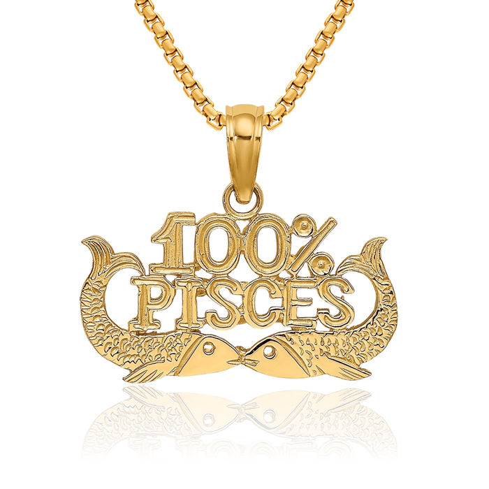 14K Solid Yellow Gold 100% Pisces Zodiac Necklace Fish Horoscope Pendant February March Birthday Charm Astrology Jewelry