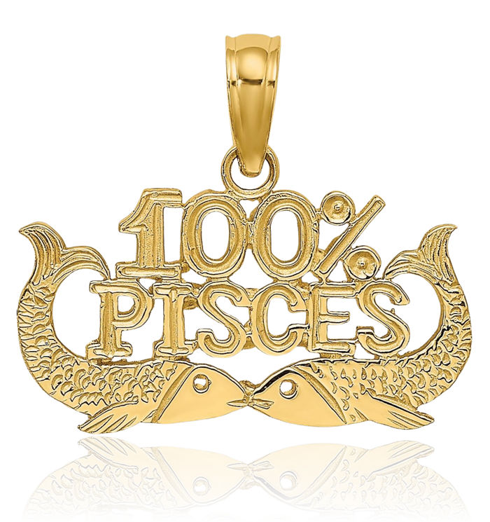 14K Solid Yellow Gold 100% Pisces Zodiac Necklace Fish Horoscope Pendant February March Birthday Charm Astrology Jewelry